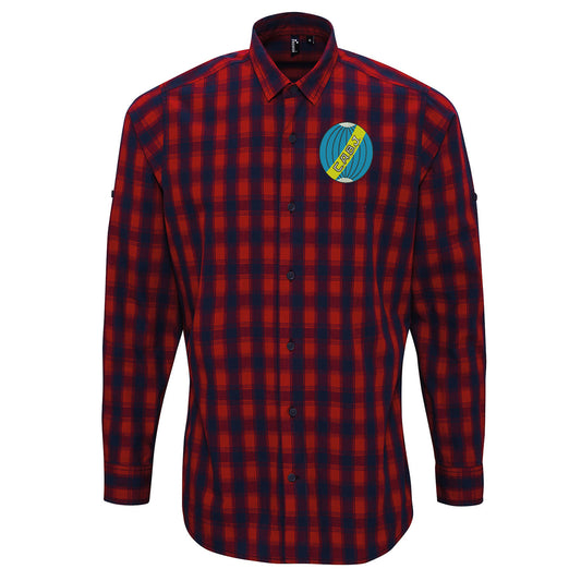 Retro Boca Juniors 1912 Embroidered Long Sleeve Mulligan Check Shirt