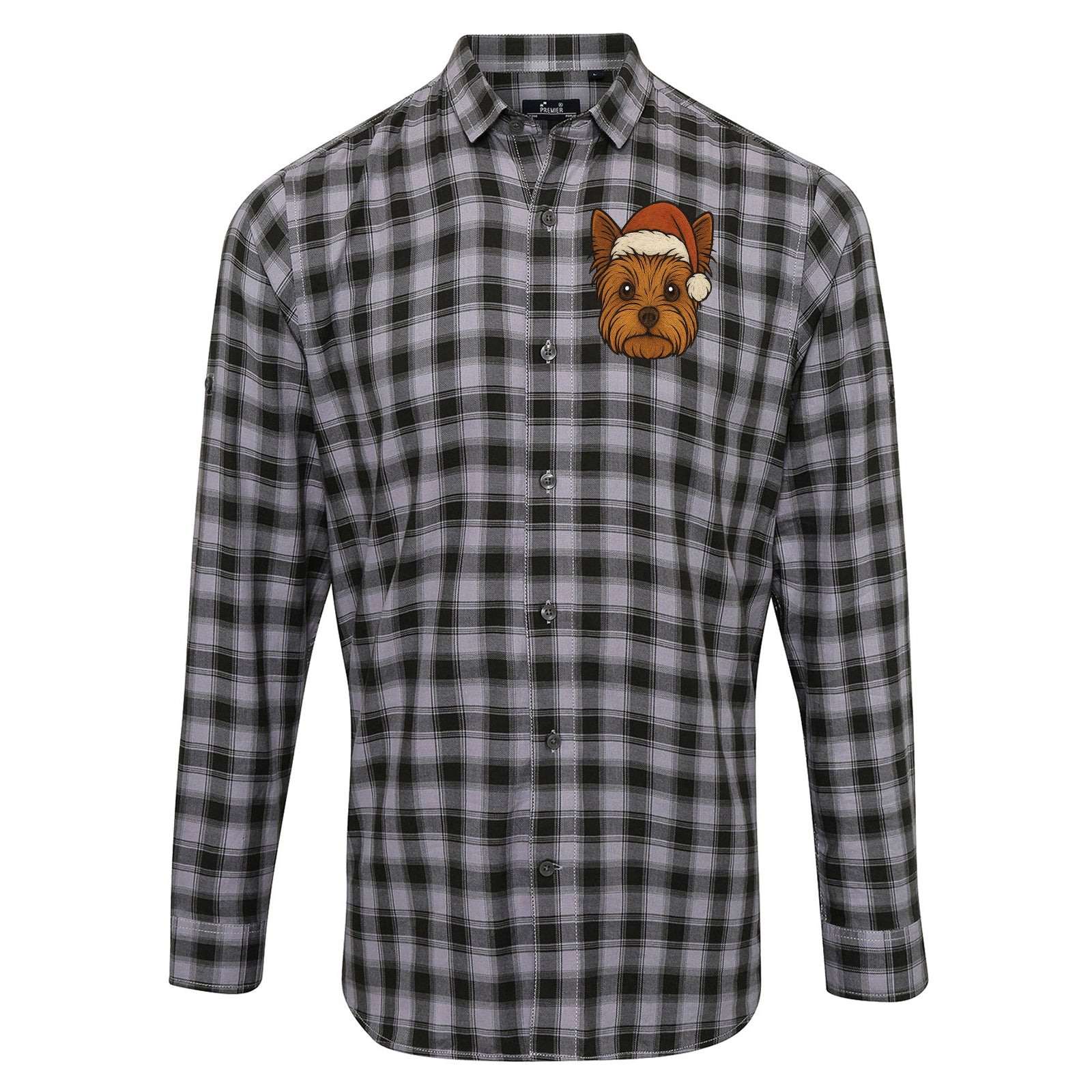 Yorkshire Terrier Christmas Check Long Sleeve Shirt 