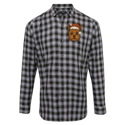 Yorkshire Terrier Christmas Check Long Sleeve Shirt 