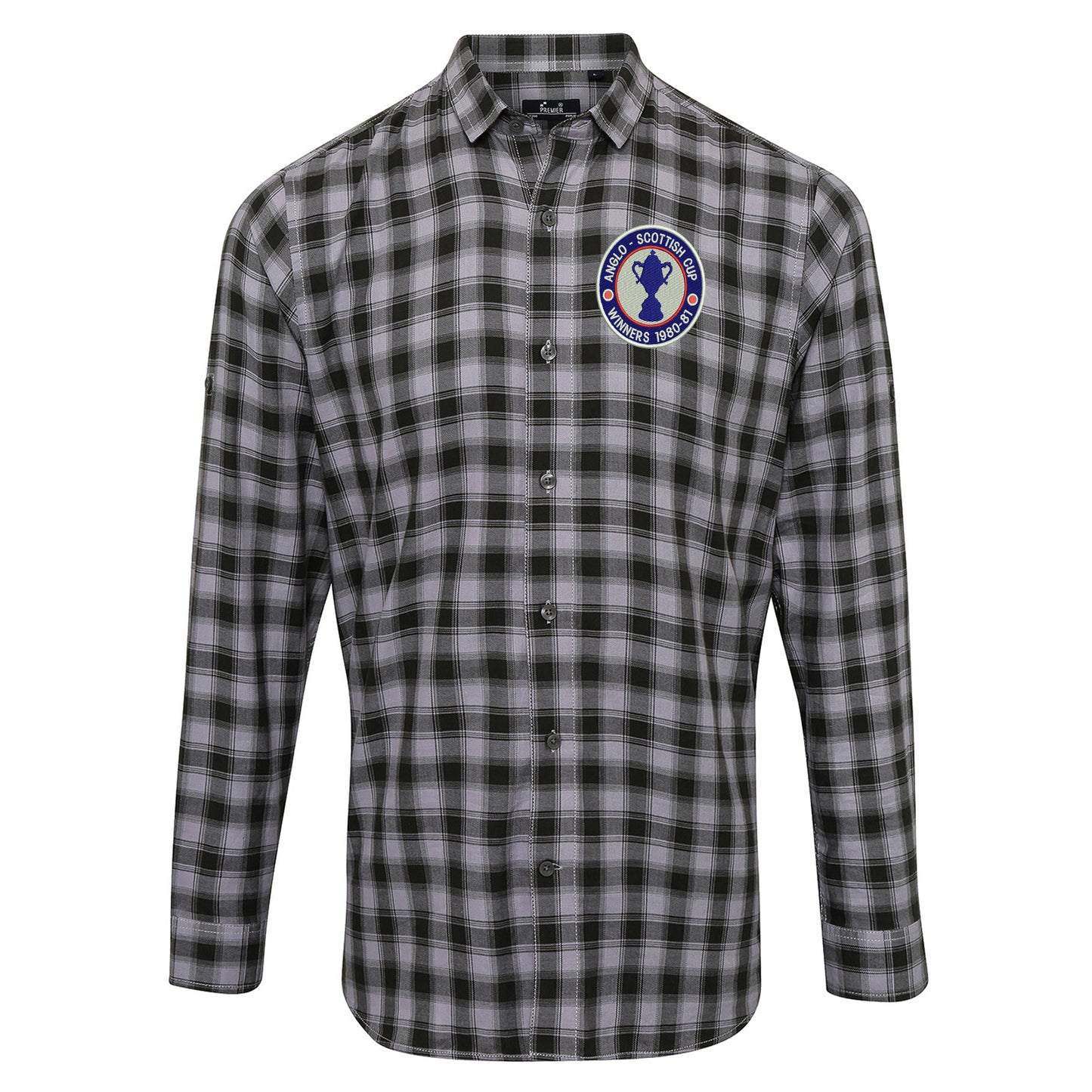 Retro Chesterfield Anglo-Scottish Cup Winners 1981 Embroidered Long Sleeve Mulligan Check Shirt