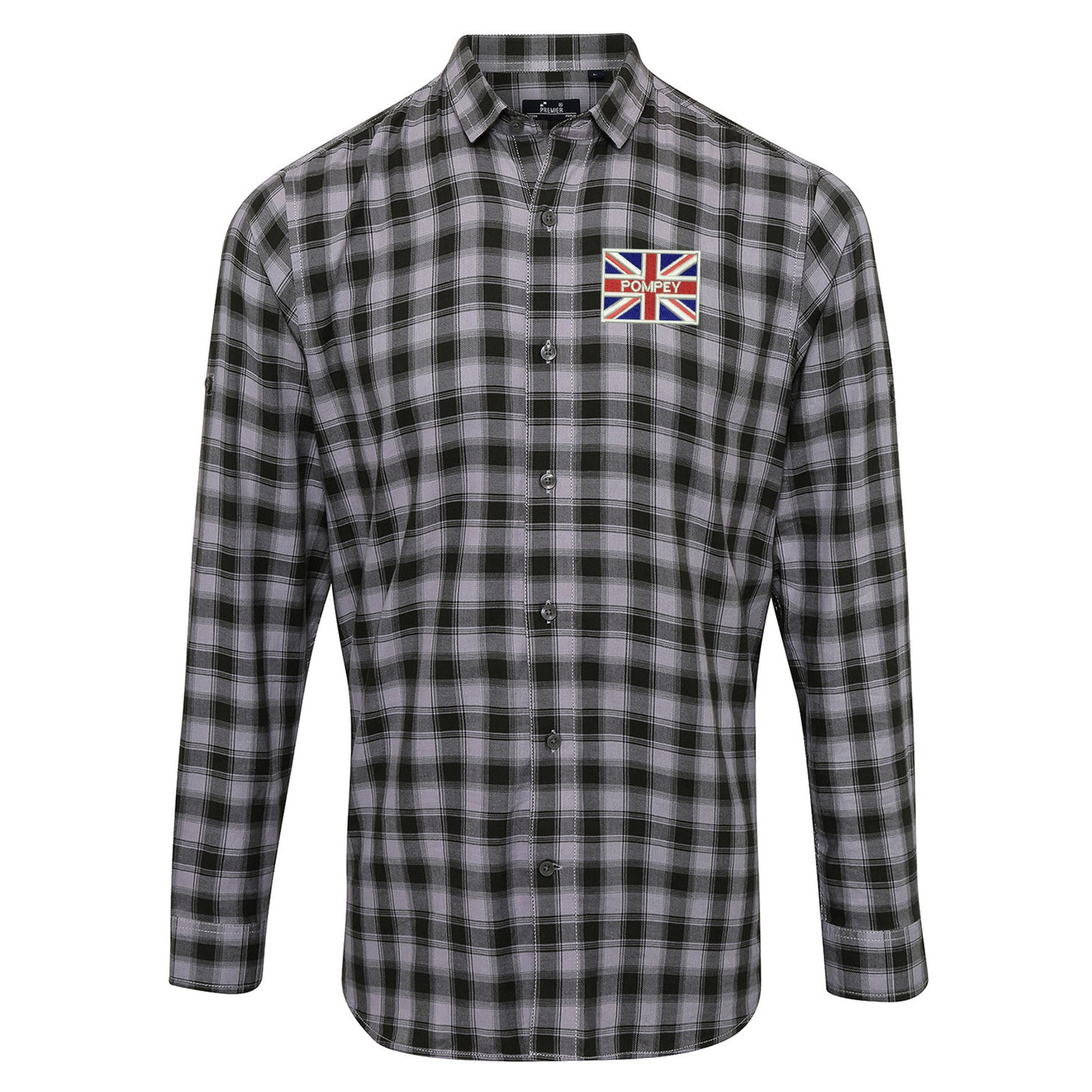 Pompey Coloured Union Jack  Embroidered Long Sleeve Mulligan Check Shirt