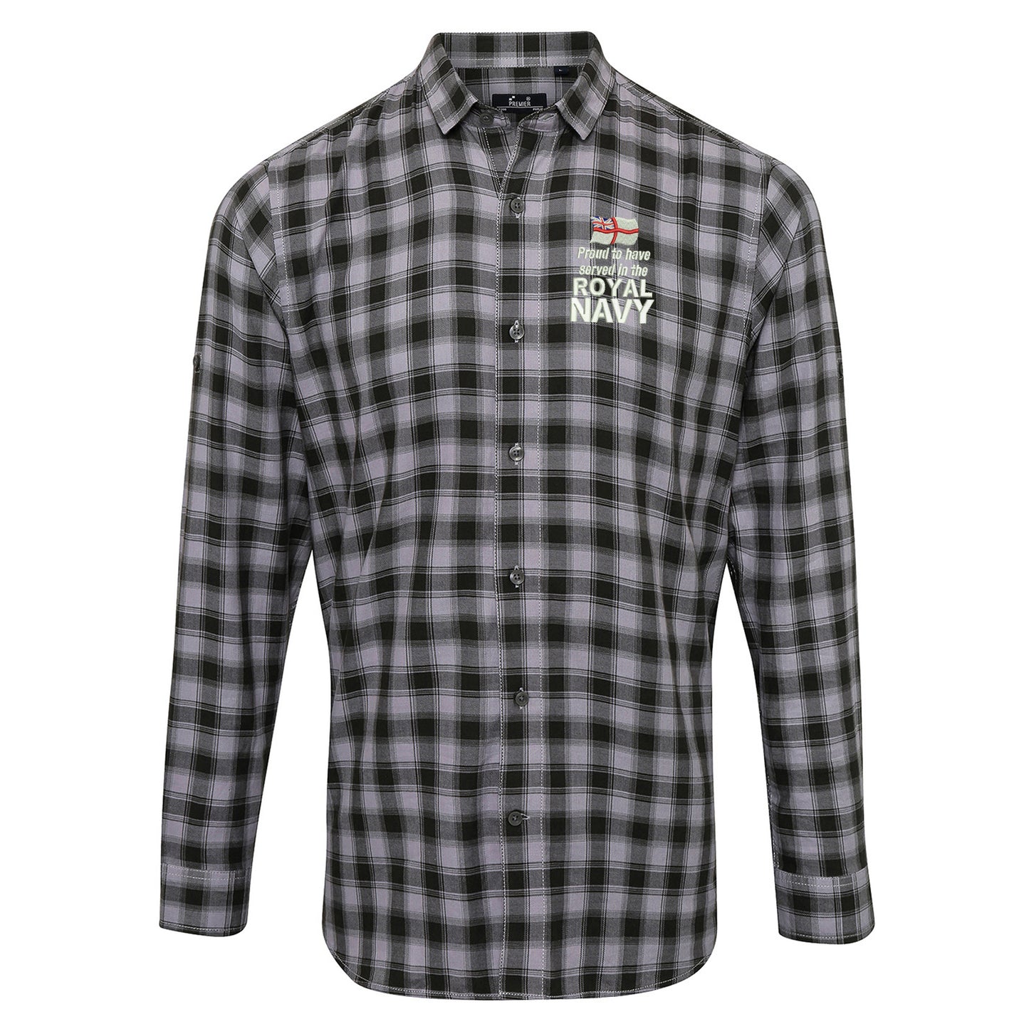 Proud to Have Served in The Royal Navy Embroidered Long Sleeve Mulligan Check Shirt