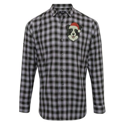 Border Collie Christmas Check Long Sleeve Shirt