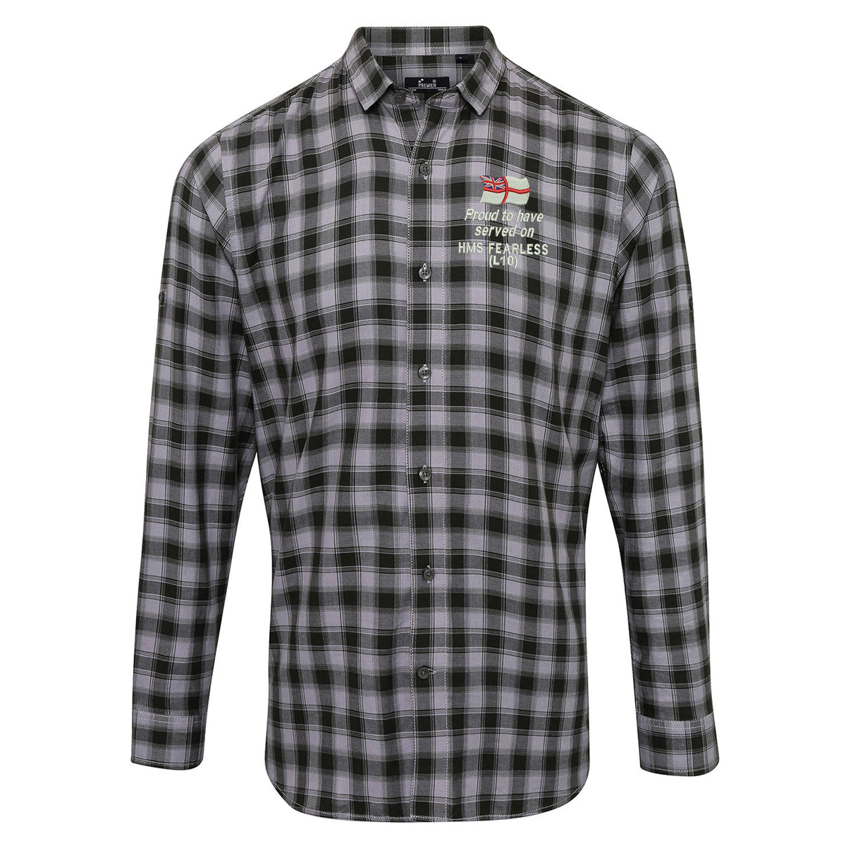 Proud to Have Served on HMS Fearless (L10) Long Sleeve Mulligan Check Shirt