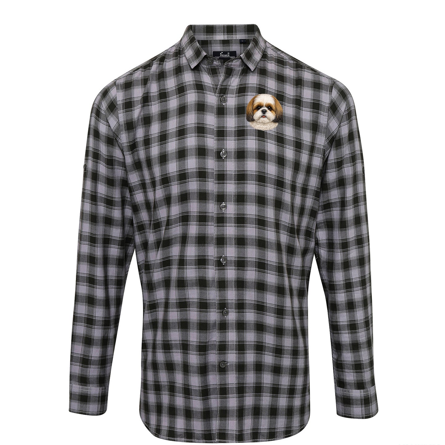 Shih Tzu Dog Face Check Long Sleeve Shirt 