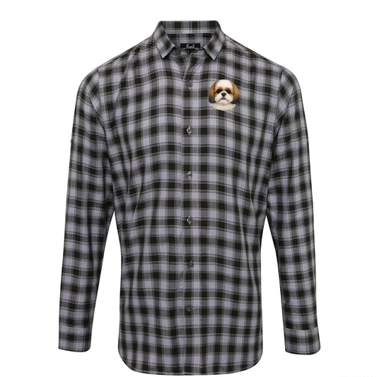 Shih Tzu Dog Face Check Long Sleeve Shirt 