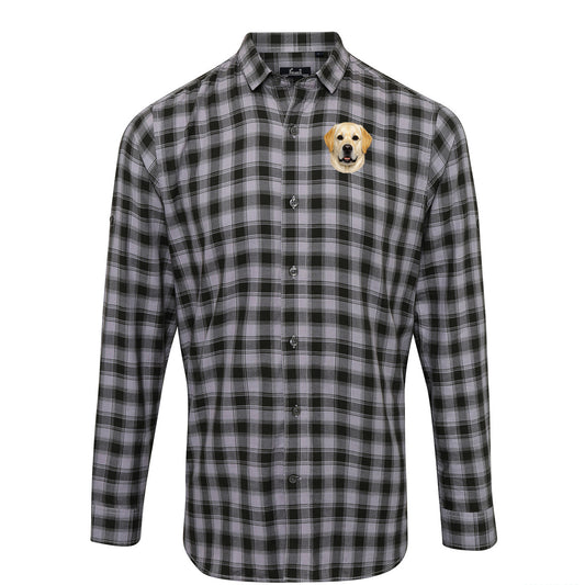 Yellow Labrador Dog Face Check Long Sleeve Shirt