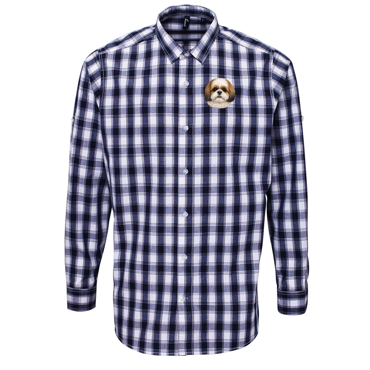Shih Tzu Dog Face Check Long Sleeve Shirt 