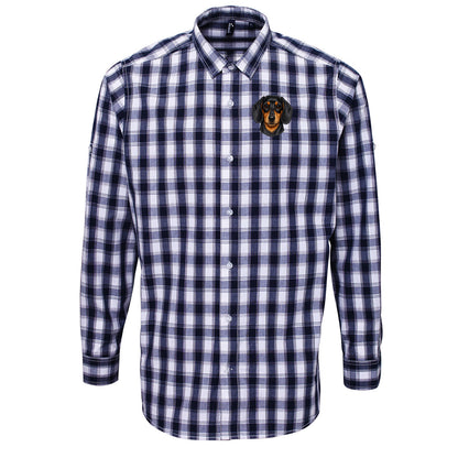 Dachshund Face Embroidered Long Sleeve Mulligan Check Shirt