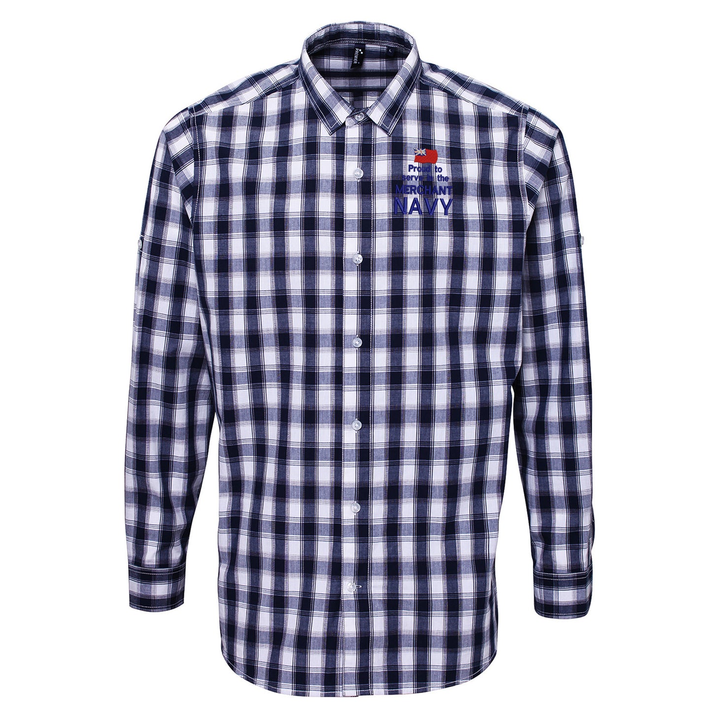 Proud to Serve in The Merchant Navy Embroidered Long Sleeve Mulligan Check Shirt