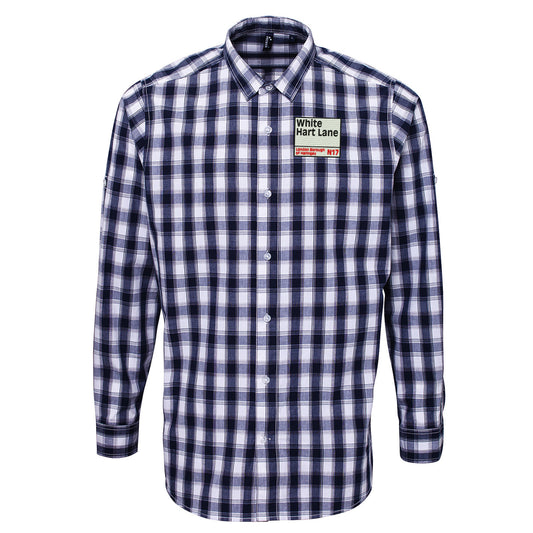 Retro White Hart Lane Check Long Sleeve Shirt