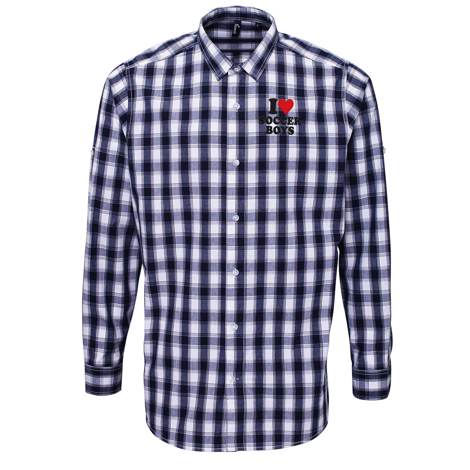 I Love Soccer Boys Check Long Sleeve Shirt