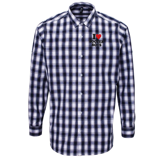 I Love Soccer Boys Check Long Sleeve Shirt