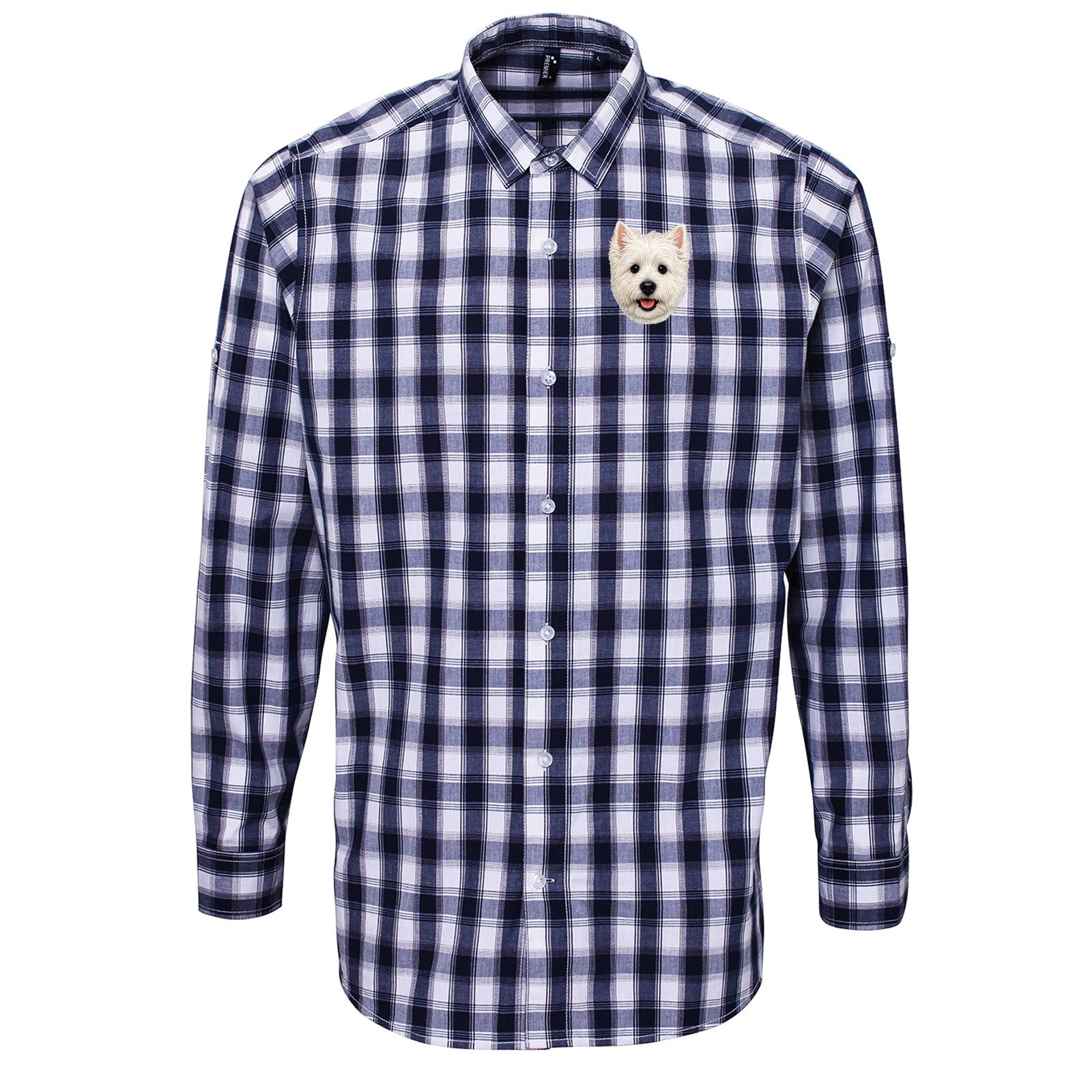 Westie Dog Face Check Long Sleeve Shirt 