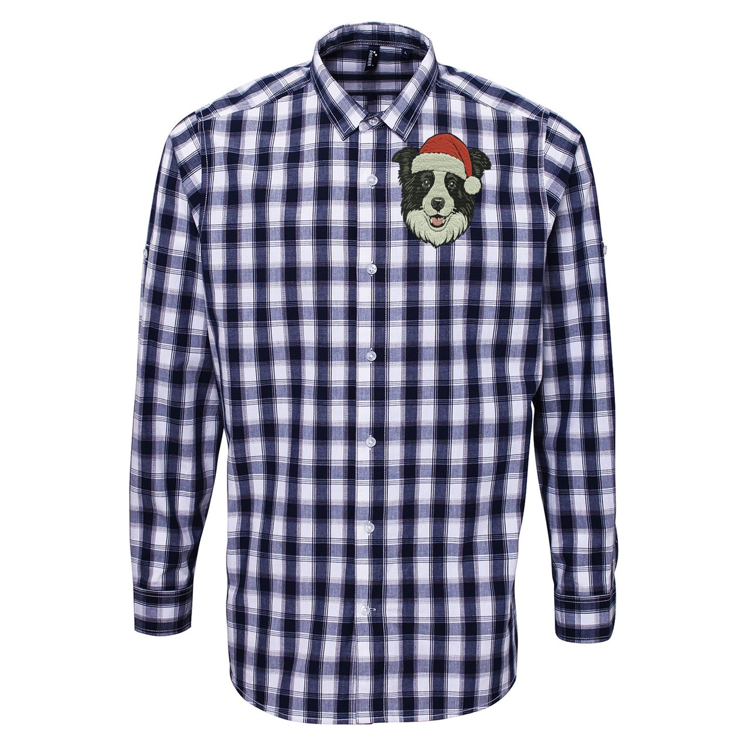 Border Collie Christmas Check Long Sleeve Shirt