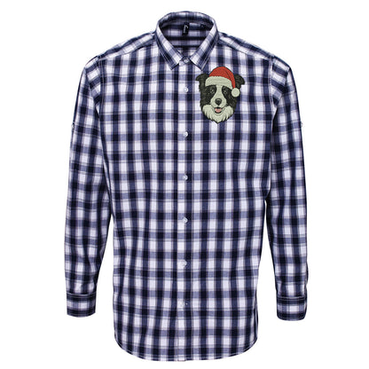 Border Collie Christmas Check Long Sleeve Shirt