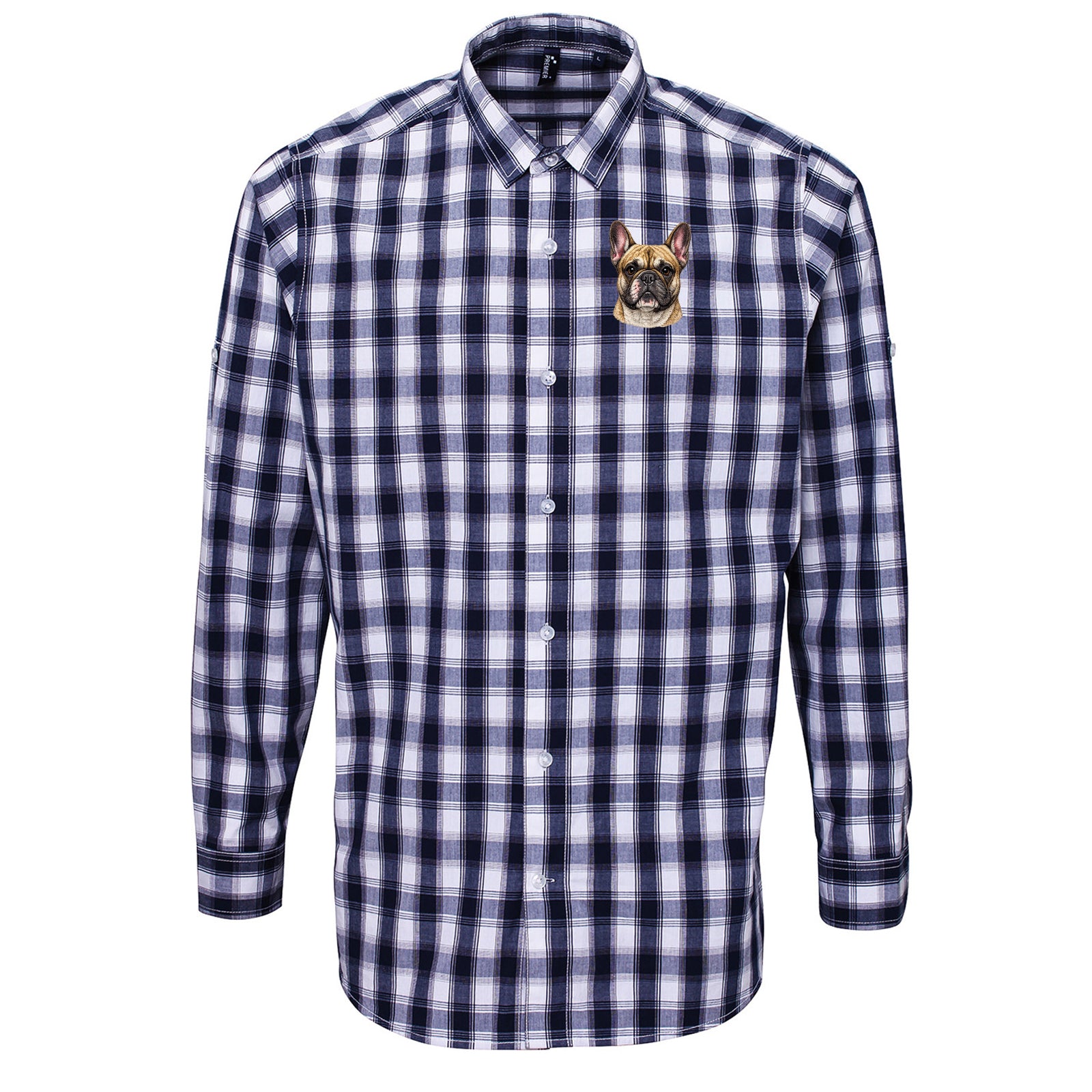 French Bulldog Dog Face Check Long Sleeve Shirt