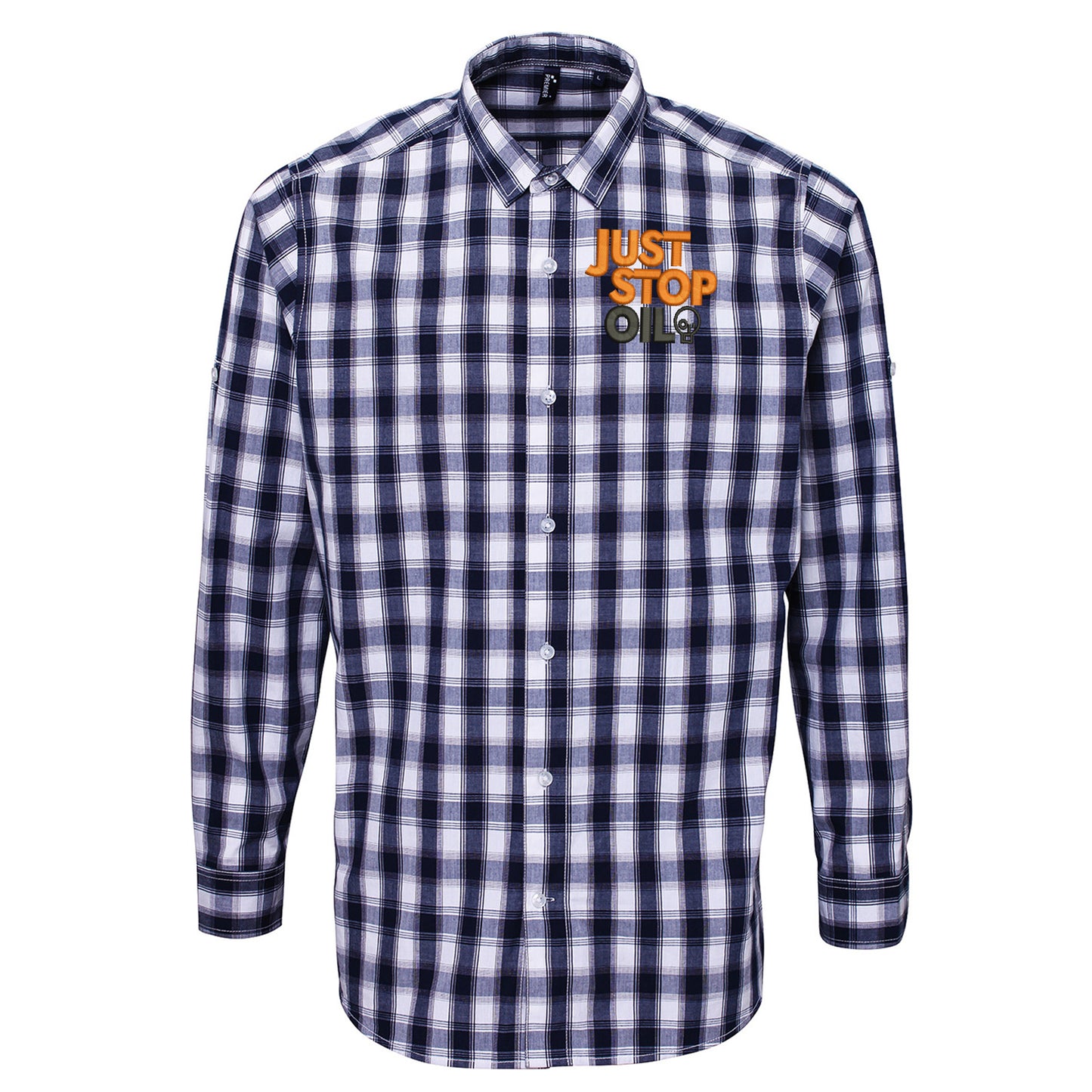 Just Stop Oil Embroidered Long Sleeve Mulligan Check Shirt