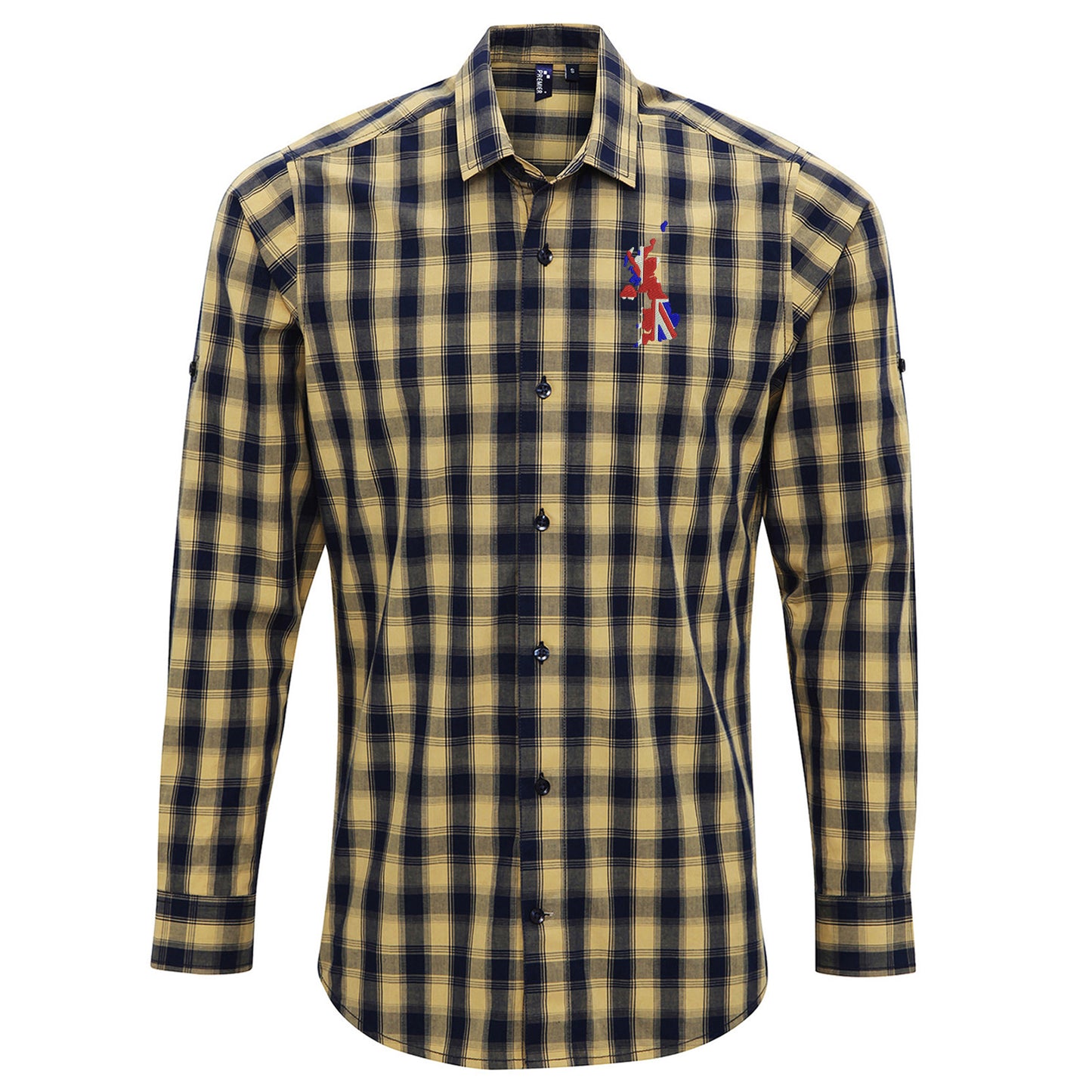 United Kingdom Flag Map Embroidered Long Sleeve Mulligan Check Shirt