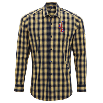 United Kingdom Flag Map Embroidered Long Sleeve Mulligan Check Shirt