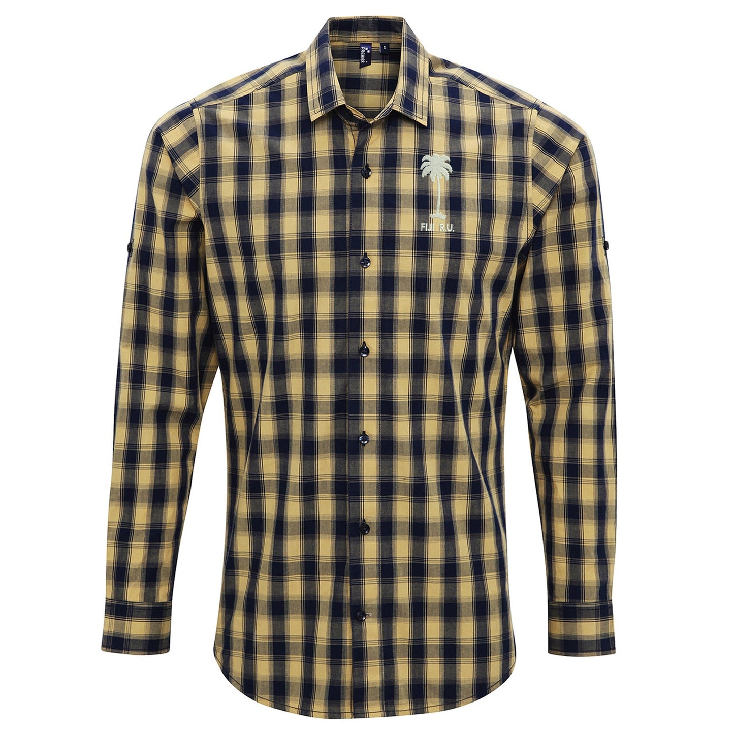 Retro Fiji Rugby 1920s Embroidered Long Sleeve Mulligan Check Shirt