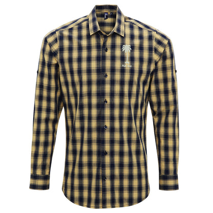 Retro Fiji Rugby 1920s Embroidered Long Sleeve Mulligan Check Shirt