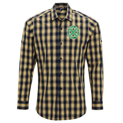 Retro Plymouth 1911 Embroidered Long Sleeve Mulligan Check Shirt