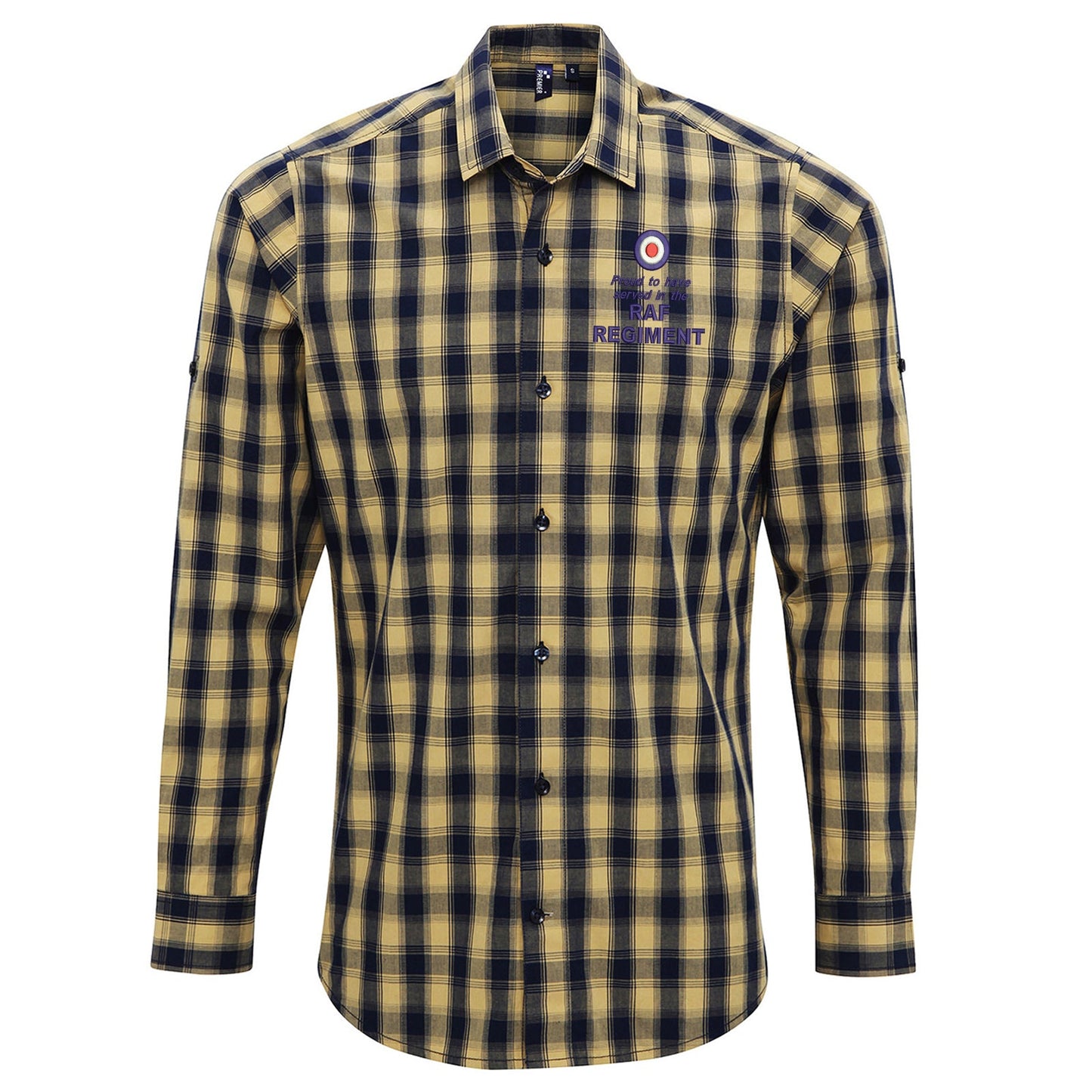Proud to Have Served in The RAF Regiment Embroidered Long Sleeve Mulligan Check Shirt
