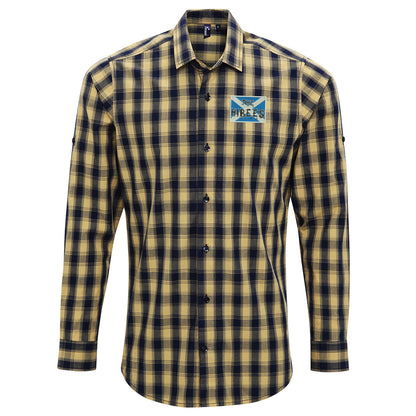 The Hibees Grunge Flag of Scotland Embroidered Long Sleeve Mulligan Check Shirt