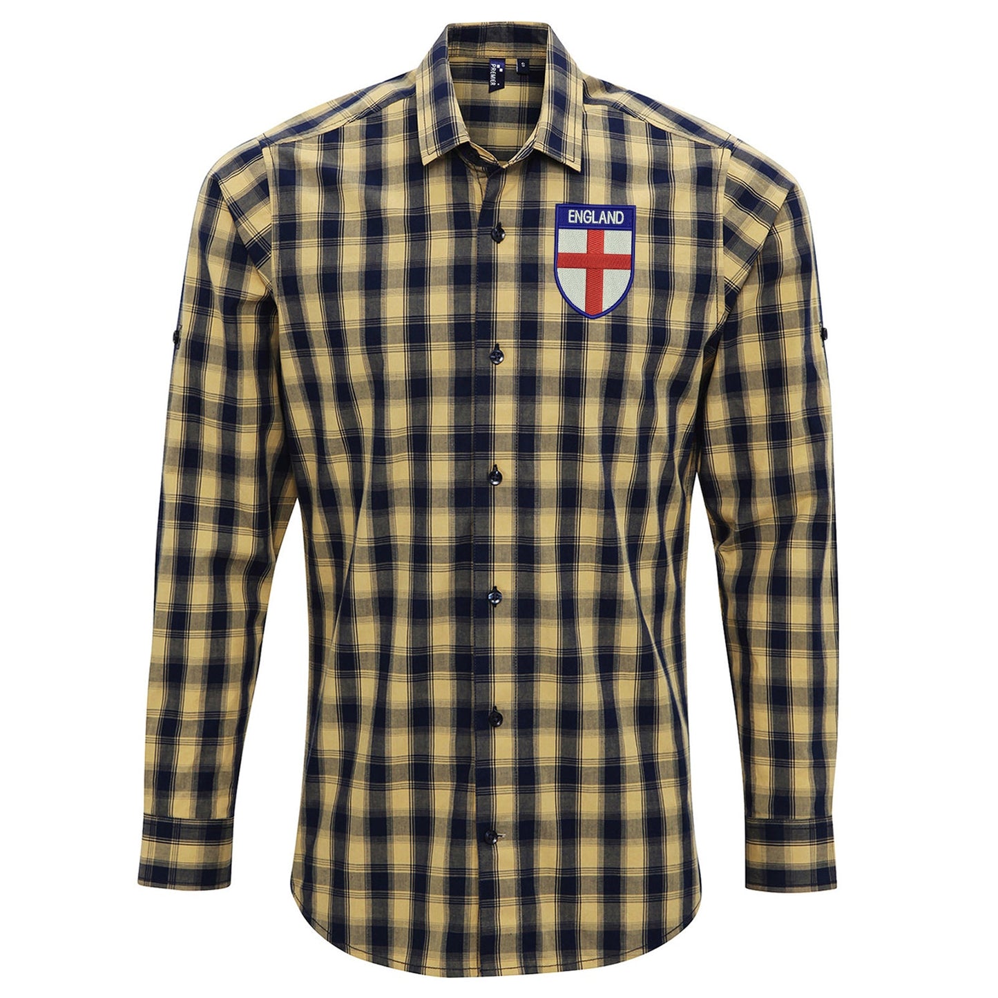 Flag of England Shield Embroidered Long Sleeve Mulligan Check Shirt