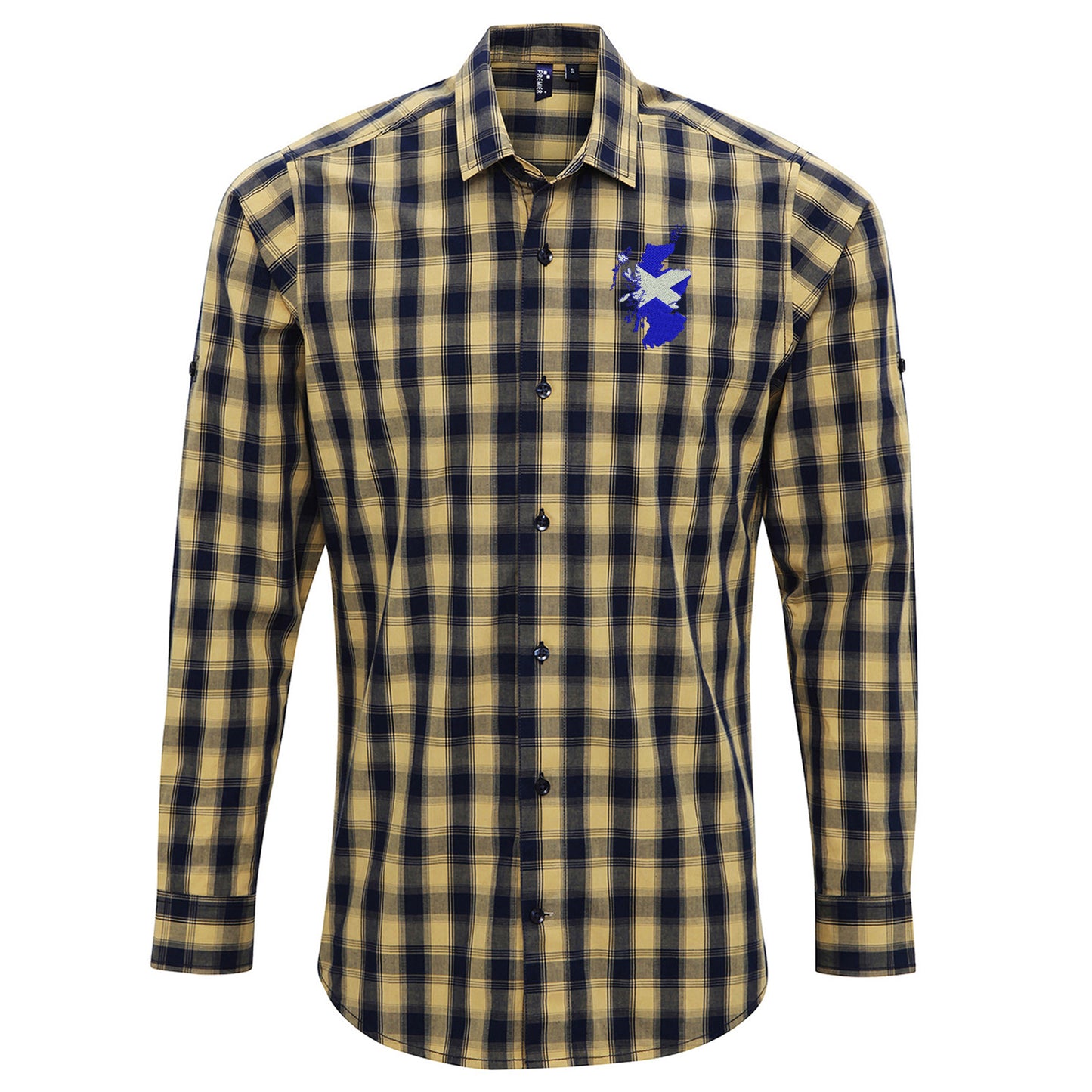 Scotland Flag Map Embroidered Long Sleeve Mulligan Check Shirt