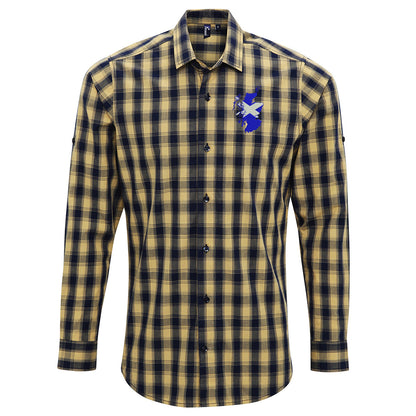 Scotland Flag Map Embroidered Long Sleeve Mulligan Check Shirt