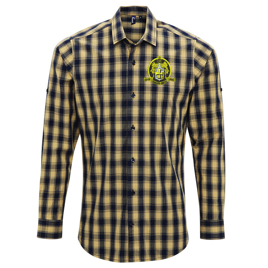Retro Wolves 1947 Embroidered Long Sleeve Mulligan Check Shirt