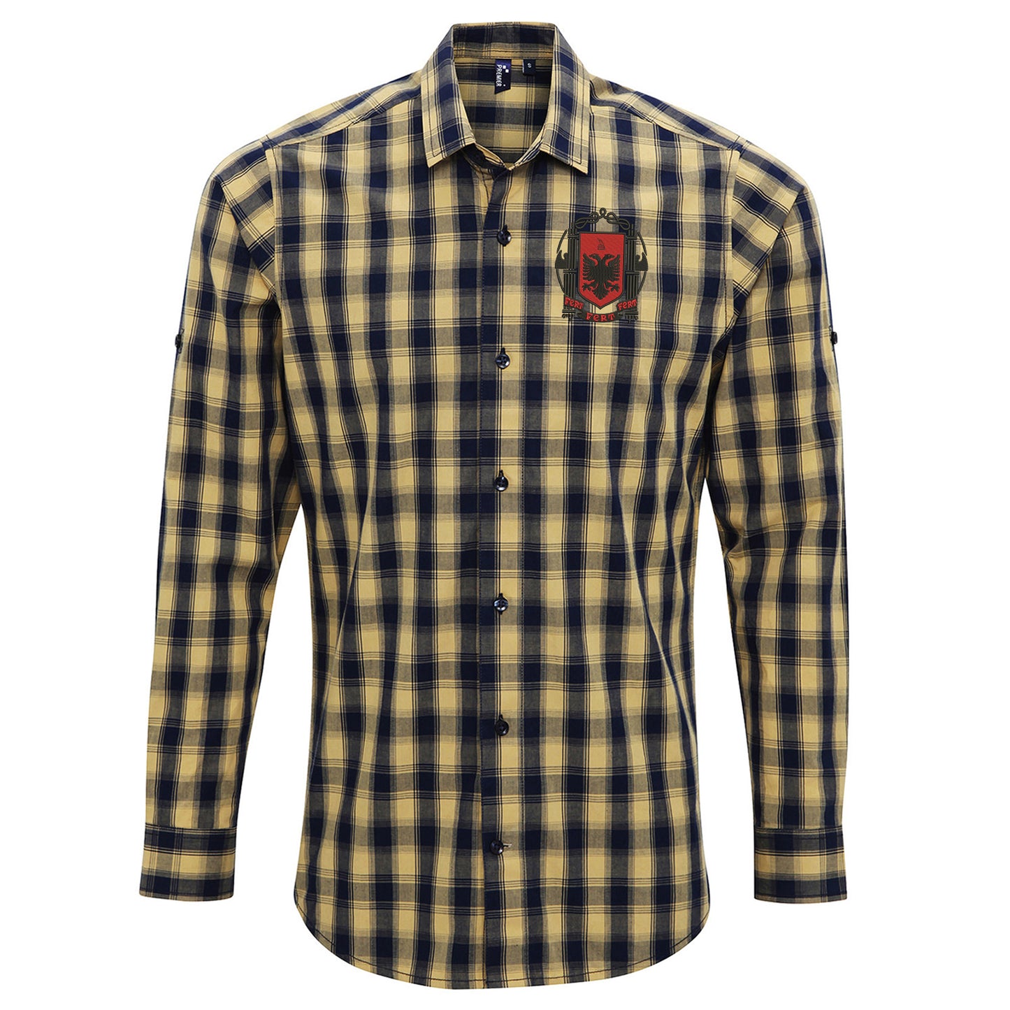 Retro Albania 1935 Embroidered Long Sleeve Mulligan Check Shirt