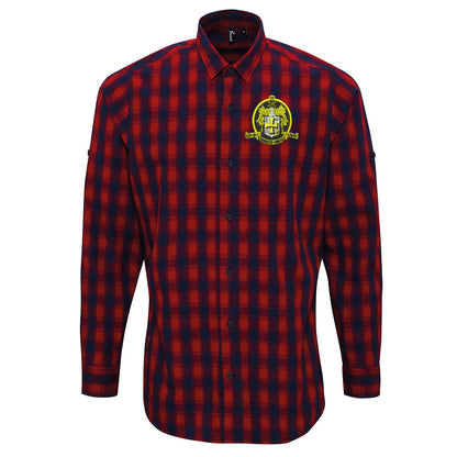 Retro Wolves 1947 Embroidered Long Sleeve Mulligan Check Shirt
