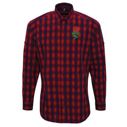Retro England Rugby Embroidered Long Sleeve Mulligan Check Shirt