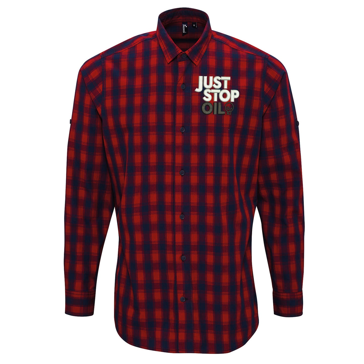 Just Stop Oil Embroidered Long Sleeve Mulligan Check Shirt