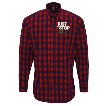 Just Stop Oil Embroidered Long Sleeve Mulligan Check Shirt