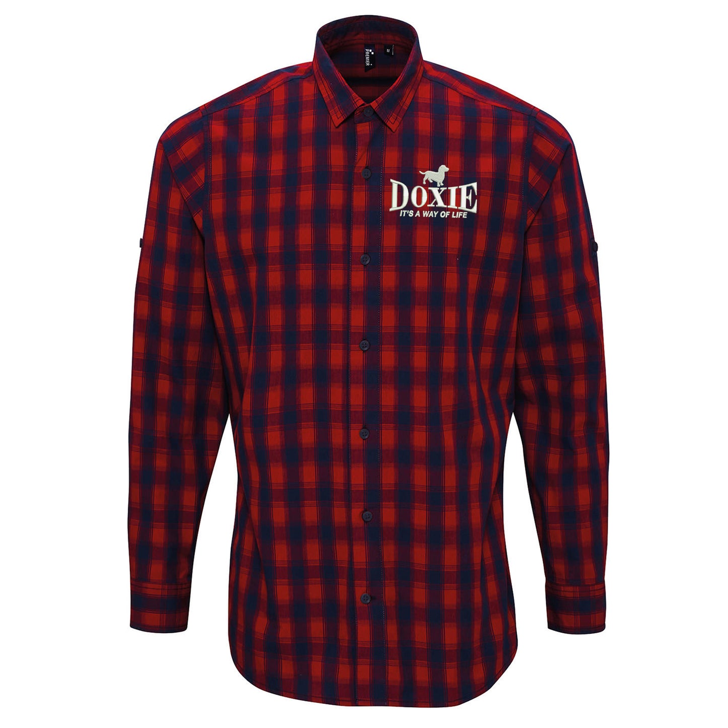 Doxie It's a Way of Life Embroidered Long Sleeve Mulligan Check Shirt