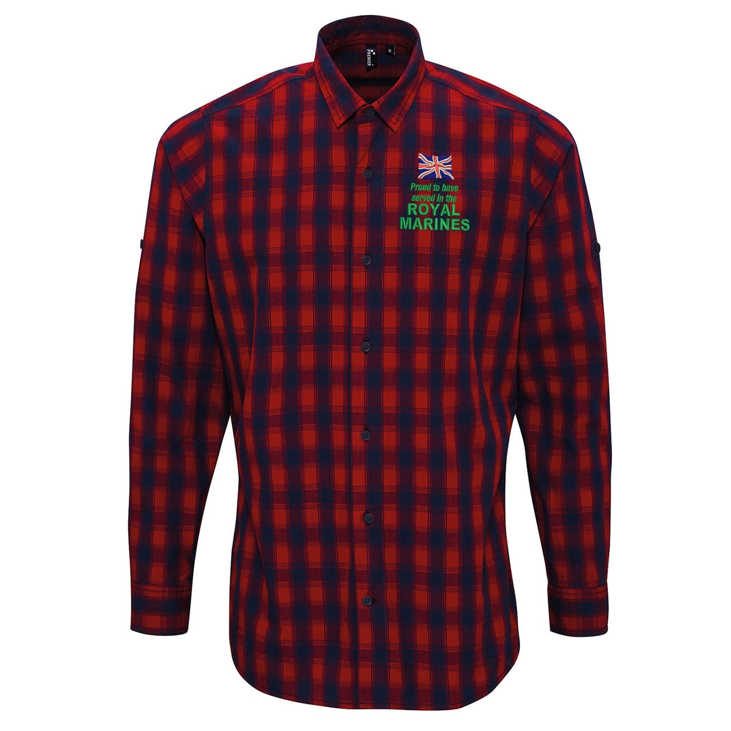 Proud to Have Served in The Royal Marines Embroidered Long Sleeve Mulligan Check Shirt