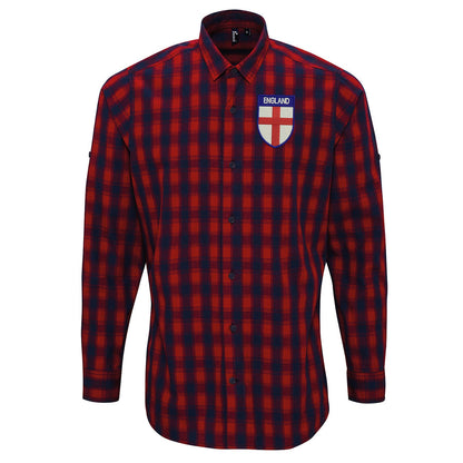 Flag of England Shield Embroidered Long Sleeve Mulligan Check Shirt