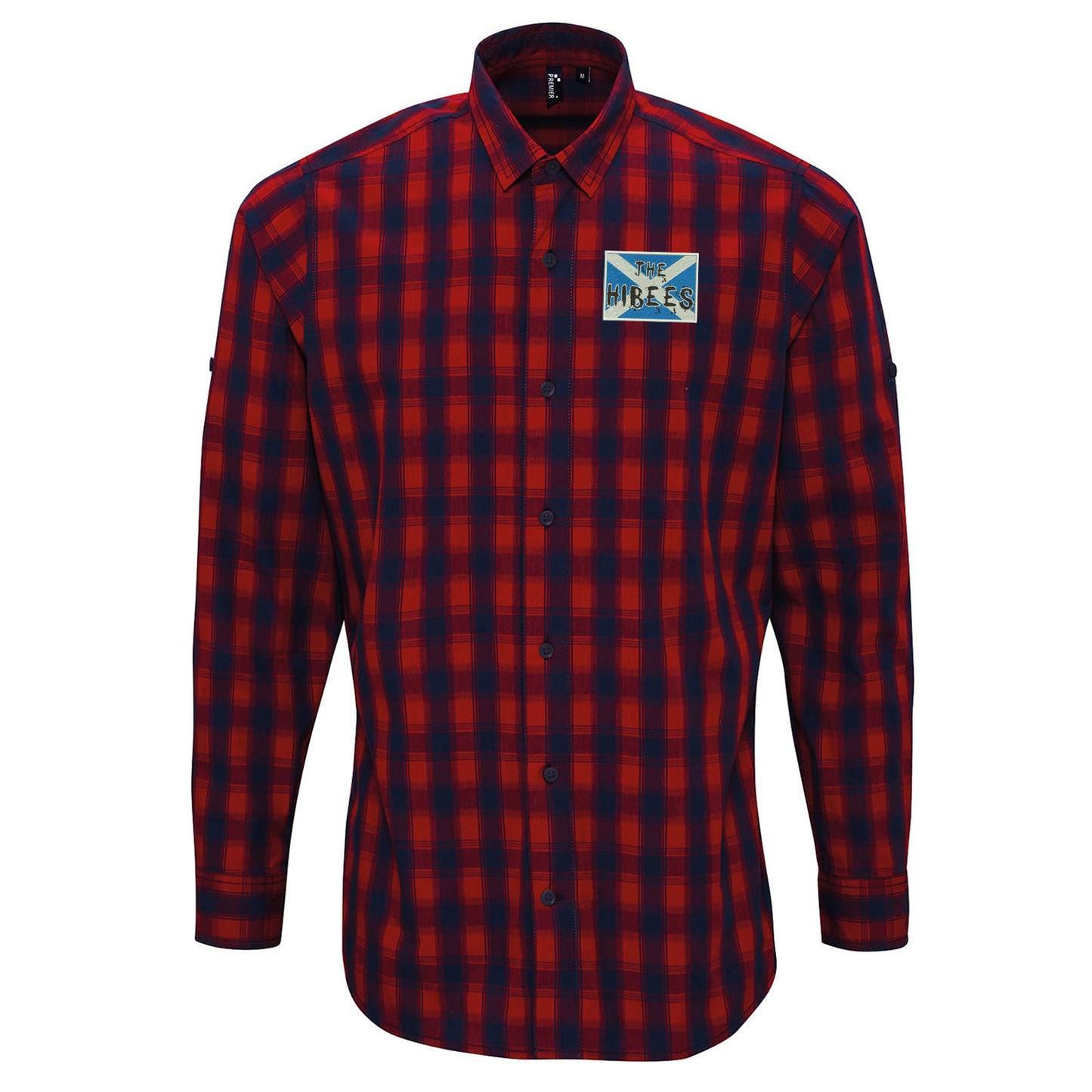 The Hibees Grunge Flag of Scotland Embroidered Long Sleeve Mulligan Check Shirt