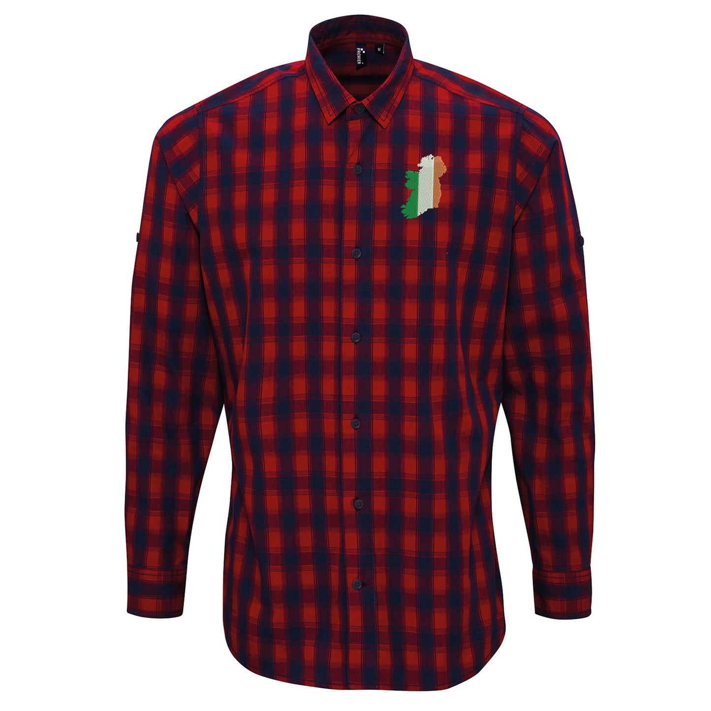 Ireland Flag Map Embroidered Long Sleeve Mulligan Check Shirt