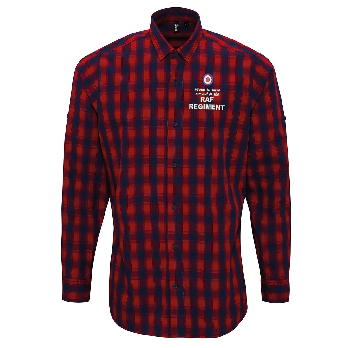 Proud to Have Served in The RAF Regiment Embroidered Long Sleeve Mulligan Check Shirt