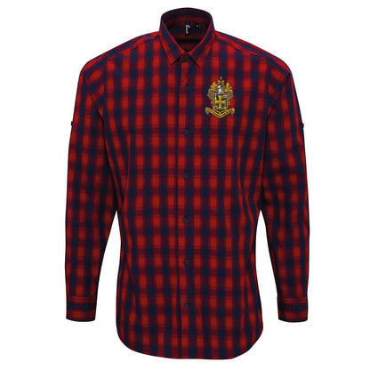 Retro Wolves 1921 Embroidered Long Sleeve Mulligan Check Shirt