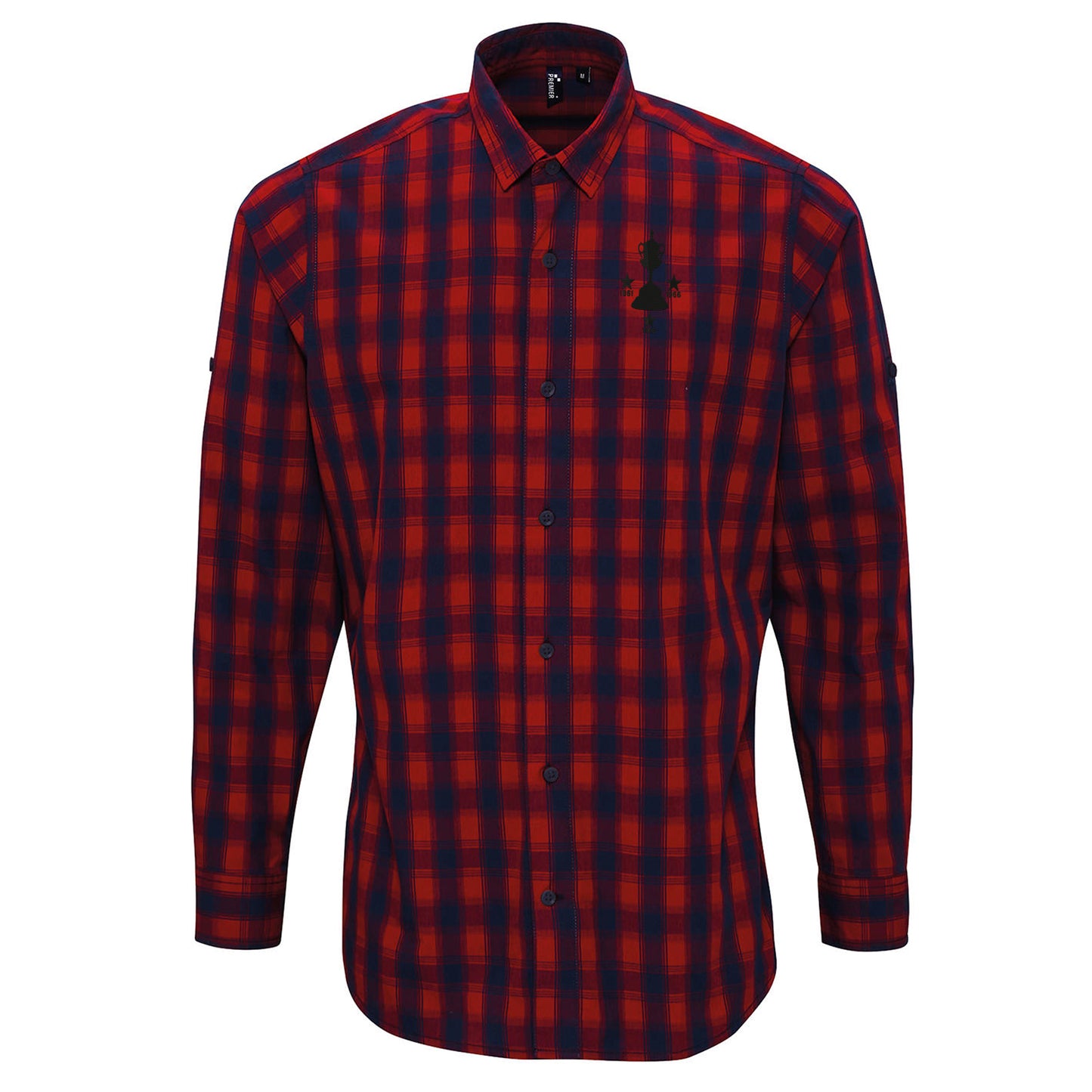 Retro Tamworth Three Time Birmingham Senior Cup Winners Embroidered Long Sleeve Mulligan Check Shirt