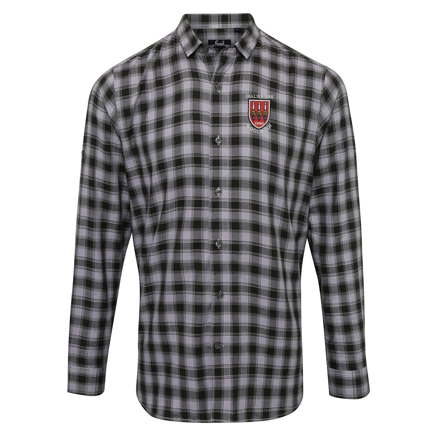 Retro Dial Square Embroidered Long Sleeve Mulligan Check Shirt