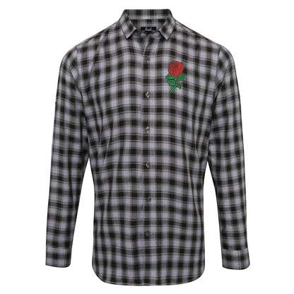 Retro England Rugby Embroidered Long Sleeve Mulligan Check Shirt