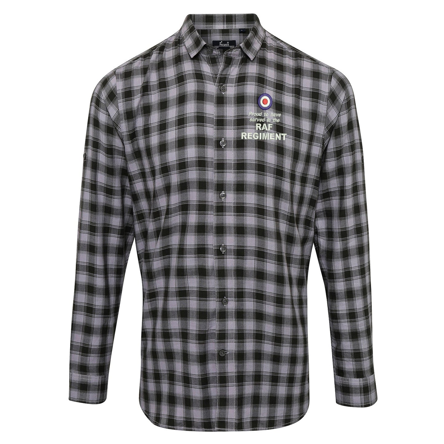 Proud to Have Served in The RAF Regiment Embroidered Long Sleeve Mulligan Check Shirt