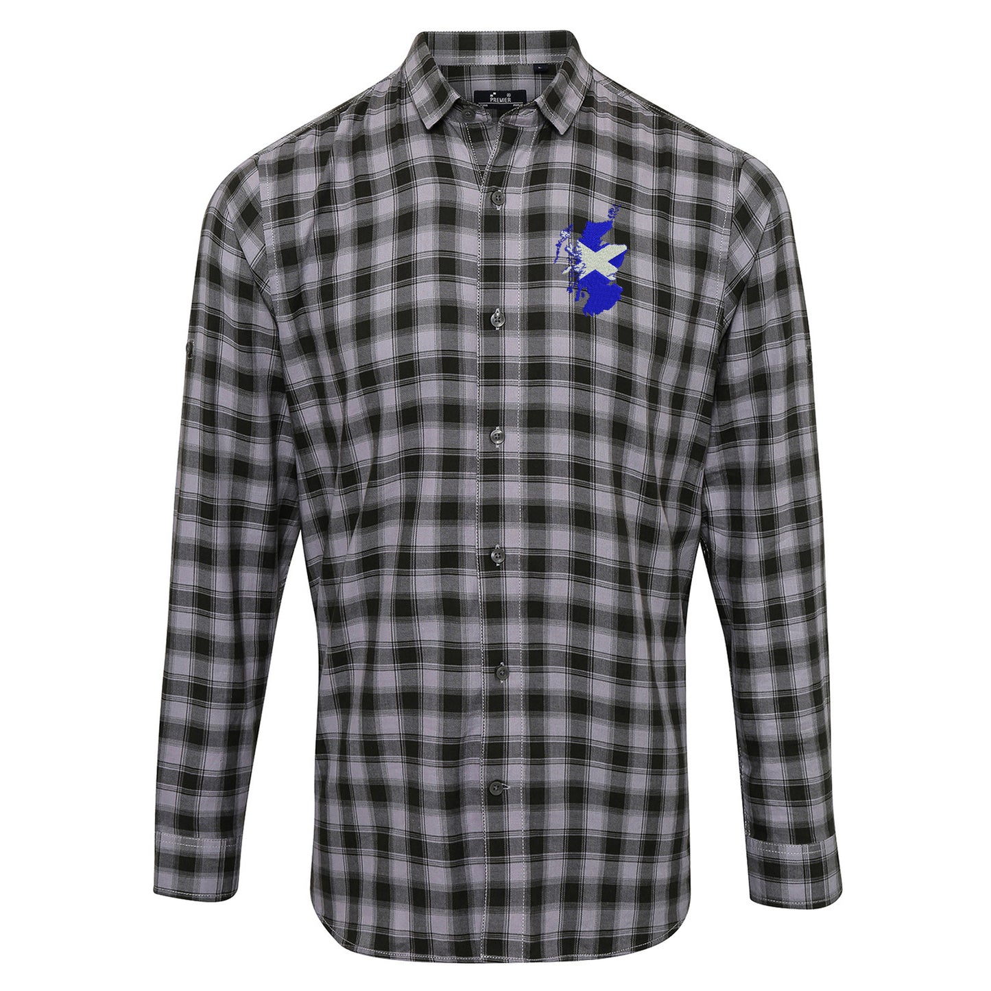 Scotland Flag Map Embroidered Long Sleeve Mulligan Check Shirt